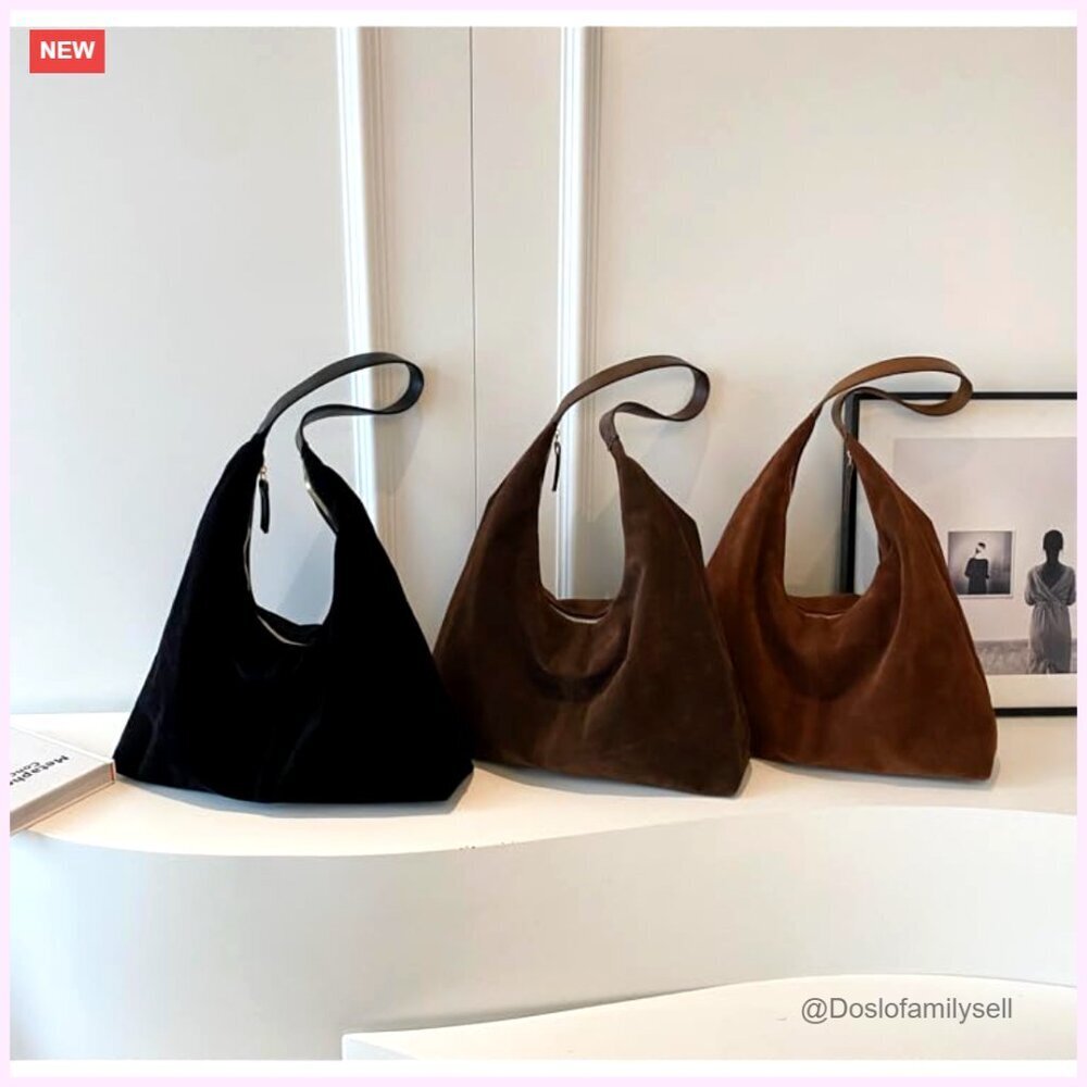 Suede Hobo Tote Bag Adjustable Shoulder Strap Spacious Pockets Fall Trendy - Picture 6 of 7